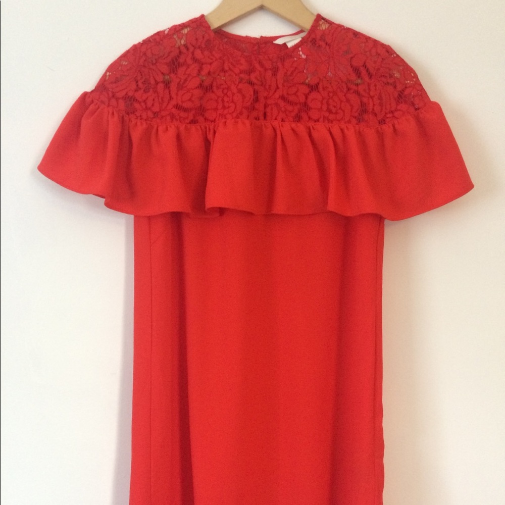 New w/ tag, red H&M lace boho shift dress, fits4-6